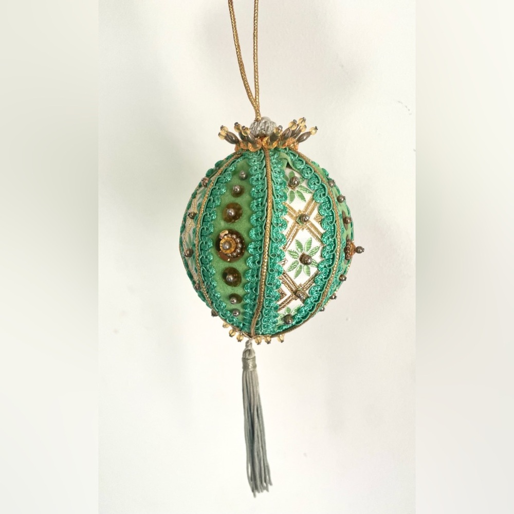 Vintage Christmas Ornament Sequence Beaded Push Pin Satin Thread Ball